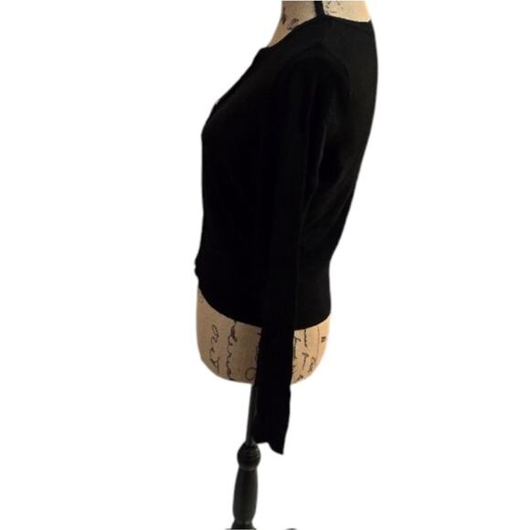 Whbm white house black market black Faux Pearl Snap Cardigan Sweater Size Medium - Picture 3 of 7